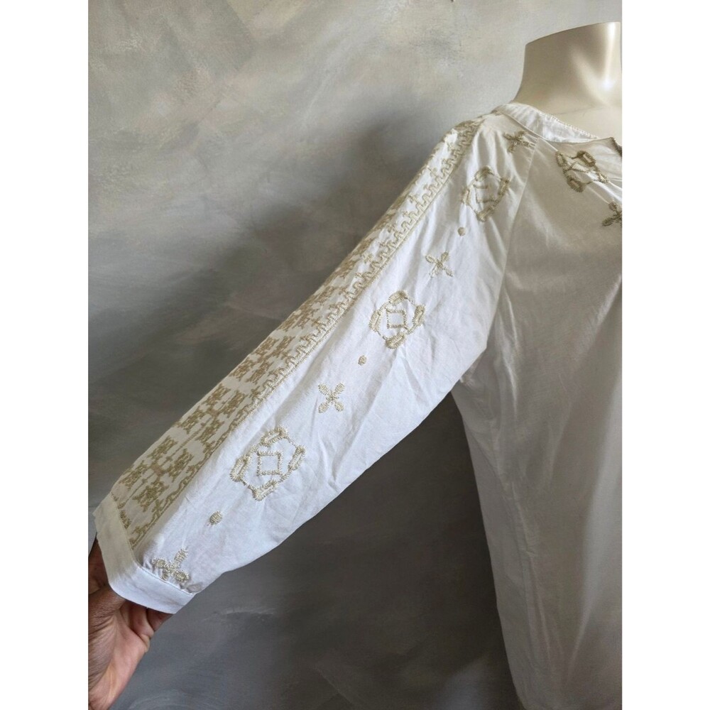 Blue Saks Fifth Avenue Cotton White Taupe Embroidered Tunic Top Sz XL - Picture 3 of 11